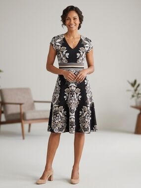 Anthropologie Black Floral A-Line Bohrmian Crochet Midi Dress Size 4